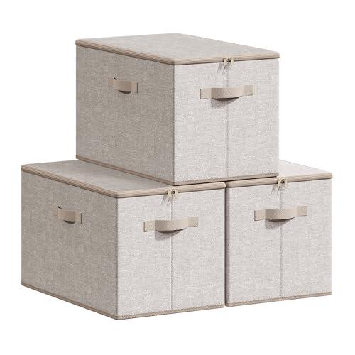 SONGMICS Cajas almacenaje Plegables, Juego de 3, con Tapas y Asas