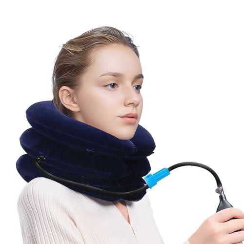Bodiiwuliu Aparato De TraccióN Cervical, CollaríN Hinchable Para Cervicales, Cuello Para Uso DoméStico, para Estiramiento Cervical, Adecuado El Hogar, La Oficina, Con TamañO Ajustable