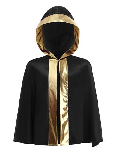 Miaeowve Bata de kickboxer para hombre, de satén, con capucha, capa de patchwork metálico, para 5-16 años, Oro negro., 110-116