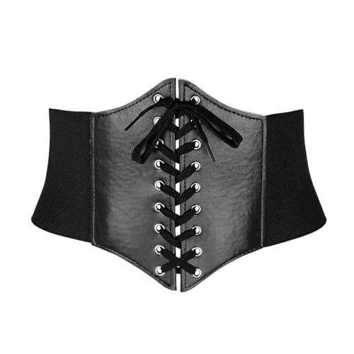 COYUN 1 Piezas Corsé de Ancho, Cinturon Corset Pirata Mujer, Corsé Elástico Ancho, Cintura Elástica Cinturón Ancho, Cinturones Ancho para Mujer Cintura, Cinturón Retro Cinch para Halloween, Negro