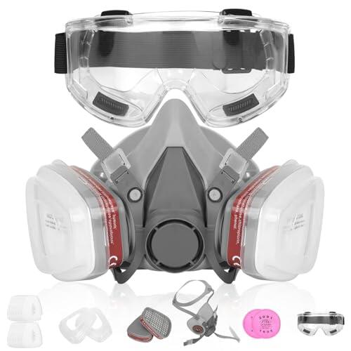 YOMKILU Mascara de Proteccion Reutilizables, Respirador Mascarilla Pintura con 2 Filtros, 22 Filtro de Algodón y 1 Gafas de Proteccion, Protectoras Respirador Mascarilla para Pintar, Lijado