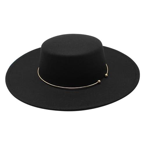 2025 Sombreros Fedora para Mujer, Sombrero Plano para Hombre, Sombrero de Pie de Pork, Ala Ancha, Sombrero de Iglesia, Vaquero Inflable En Un Disfraz Adulto, Negro , talla única