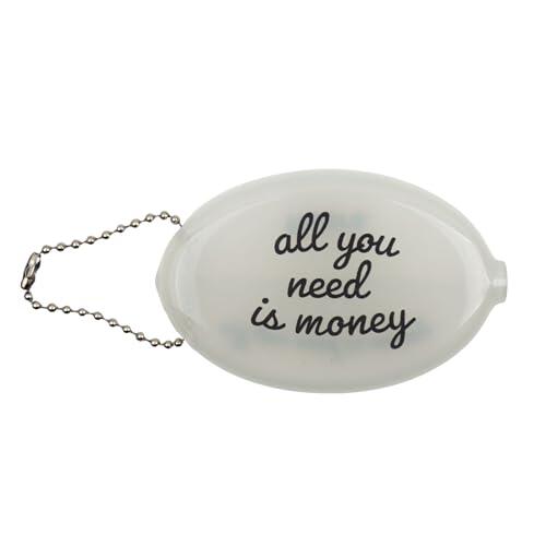Fisura – Monedero de Goma Ovalado “All You Need” Blanco. Monedero Retro con Cadena. Cartera pequeña para Bolsillo. Cartera Unisex para Regalo. 1 Unidad.