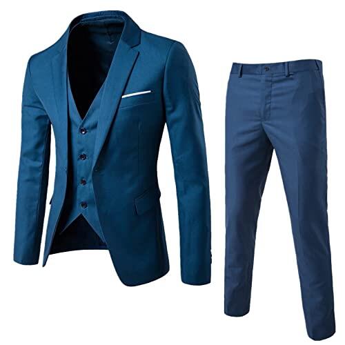 Generisch Traje de hombre ajustado de 3 piezas, traje de negocios, para bodas y fiestas, chaqueta, chaleco y pantalón, camisa de manga larga para hombre, Bu2., XXL