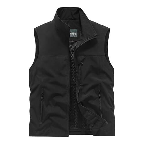 Chaleco sin mangas para hombre, ropa de abrigo, verano, al aire libre, chalecos, viajes, foto, trabajo, pesca, chaleco cargo con bolsillos para hombre elegante sexy, Negro , XL