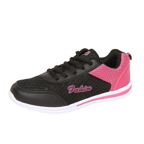 Zapatos de bolos para mujer, zapatos ortopédicos de bolos para mujer, anchos, transpirables, con cordones, suela suave y cómoda, tenis deportivos de malla ligera, Black, 36 EU