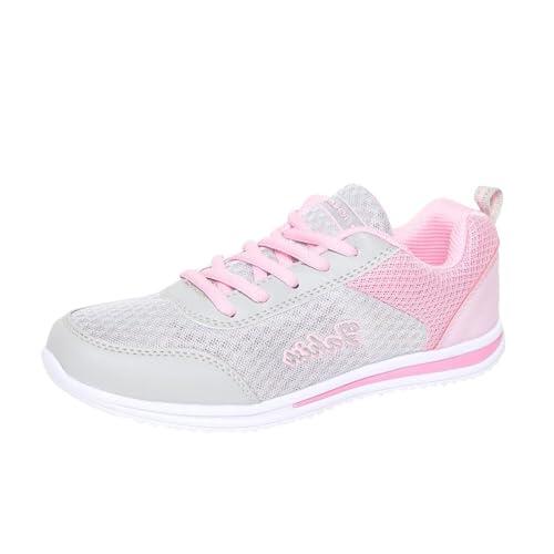 Zapatos de bolos para mujer, zapatos ortopédicos de bolos para mujer, anchos, transpirables, con cordones, suela suave y cómoda, tenis deportivos de malla ligera, Pink, 36 EU
