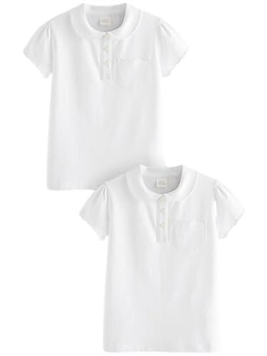NEXT Niñas Pack de 2 Polos Escolares con Cuello Festoneado con Alto Contenido de algodón Blanco 6 Años