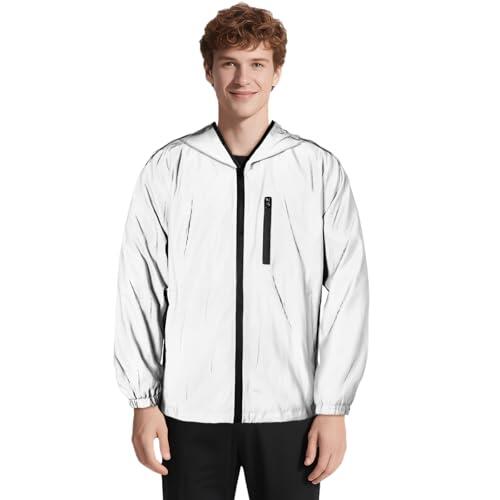 BSBUY Chaqueta Reflectante, Chaqueta Reflectante Gris con Capucha, Sudadera Fosforescente, Cortavientos Hombre y Mujer Running, 2XL