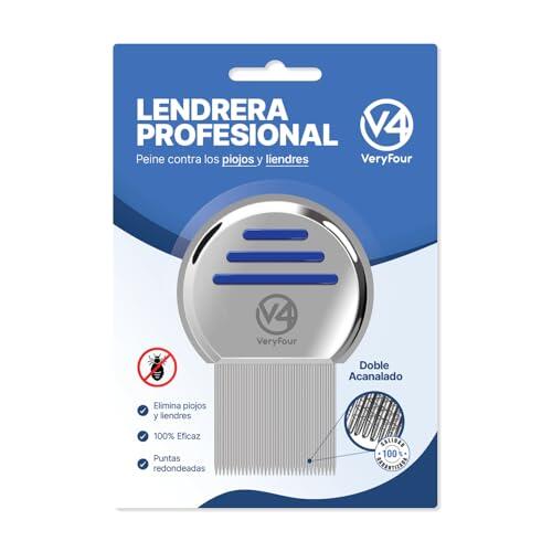 V4 VeryFour - LA LENDRERA DE LOS PROFESIONALES - Liendrera piojos - Para tratamiento piojos y liendres - Este peine antipiojos y liendres es la solución más eficaz - Diseñado con DOBLE ACANALADO