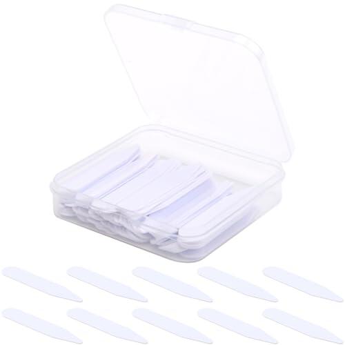 CREATCABIN 60 Pieza de Varillas de Plástico para Cuello Insertos de Cuello Lengüetas Blancas para Cuello de Camisa Juego de Varillas con Caja de Almacenamiento para Camisas de Vestir Premium 5 x 1cm