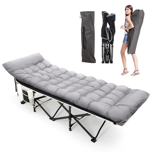 Warmiehomy Cama plegable XXL con colchón para adultos, cama de invitados plegable, extra ancha, resistente, cama de camping con bolsillo lateral, bolsa de transporte, camas para exteriores, camping