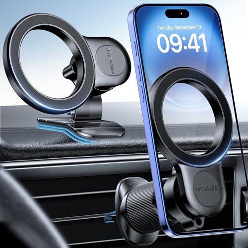 Miracase [2 En 1 Soporte Movil Coche para MagSafe 2026 Super Magnetico 360° Rotación Suporte Telemovel Carro para iPhone 17 16 15 14 13 12 Pro MAX y Otros Smartphones