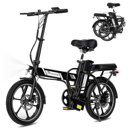 EVERCROSS Bicicleta Eléctrica para Adultos, 16"/20" Neumático Gordo Bici Eléctrica, Motor de 250W, hasta 25KM/H, 36V/48V Batería Extraíble Bicicleta de Montaña, Nieve Montaña Ebike