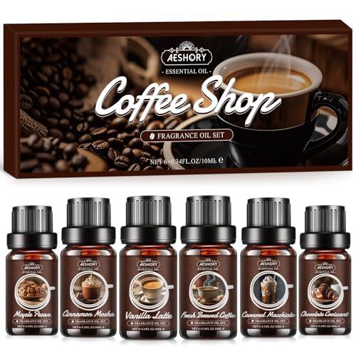 AESHORY Aceites Esenciales Café 6 x 10ML，Juego de Difusor Aceites Esenciales Aromaterapia para Humidificador，Aceite Esencial ambientadores de hogar