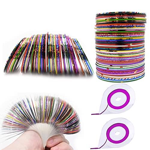MOFALA 60 colores cinta para tiras de uñas, 2 unidades dispensador de cinta de uñas, dispensador de rollos de cinta gratuita, cinta para decoración de uñas, pegatinas decorativas para decoración de