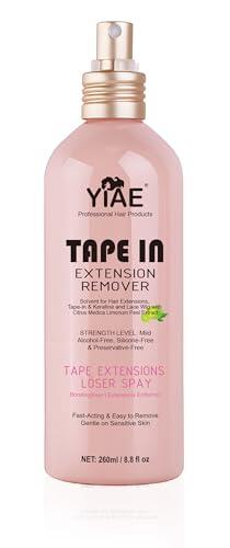 YIAE Tape Extensions Disolvente 260 ml | Disolvente suave sin alcohol/siliconas para cinta, queratina y encaje Wigs | Eliminador de extensiones con extracto de limón orgánico para pieles sensibles