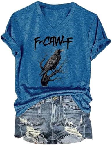 Camisa de Cuervo F-Caw-F Camisetas de Manga Corta F-Caw-F para Mujeres (Blue XL)