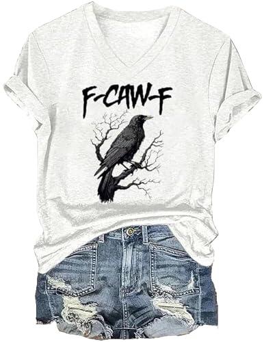 Camisa de Cuervo F-Caw-F Camiseta F Camiseta de Manga Corta para Mujeres (White XXXL)
