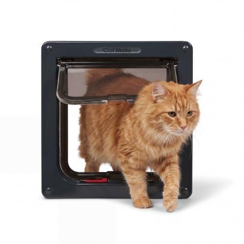 Cat Mate Solapa para gatos de 4 vías con forro de puerta de hasta 5 cm (235) – Puerta segura con cerradura para gatos pequeños a medianos, para UPVC, madera y pared, gris