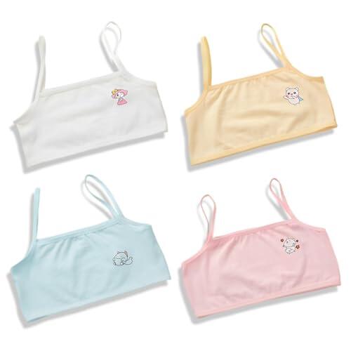 COYUN 4 Pcs Sujetador de Niña Sujetador Deportivo Niña Top Deportivo Niña Sujetadores de Entrenamiento Sujetador de Niña Sujetador para Niñas Ropa Interior Brasier Corto de 7 a 14 años(4 Colores)