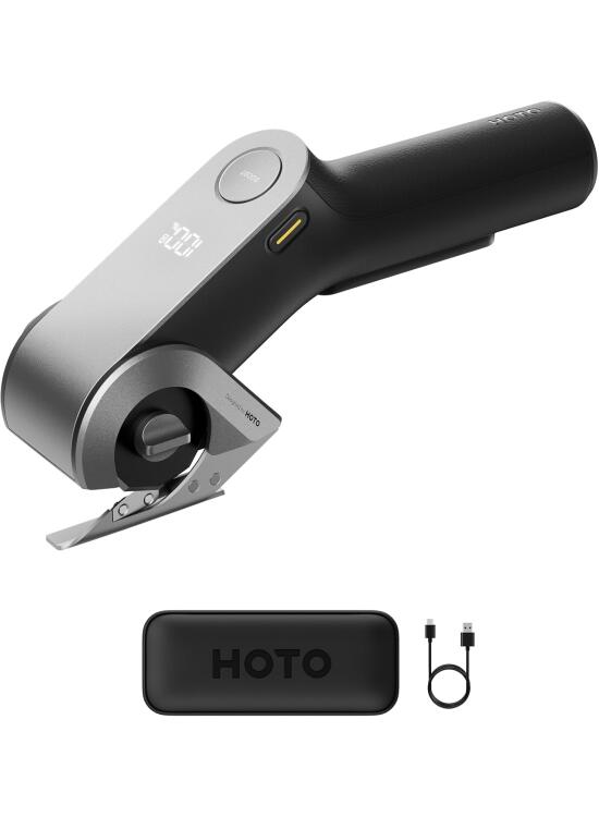 HOTO Ciseaux eléctricos sin cable EdgeFlow, hoja de titanio y pantalla LED, cutter recargable para cartón, bloqueo de seguridad, para cartón, moqueta, cuero, bricolaje