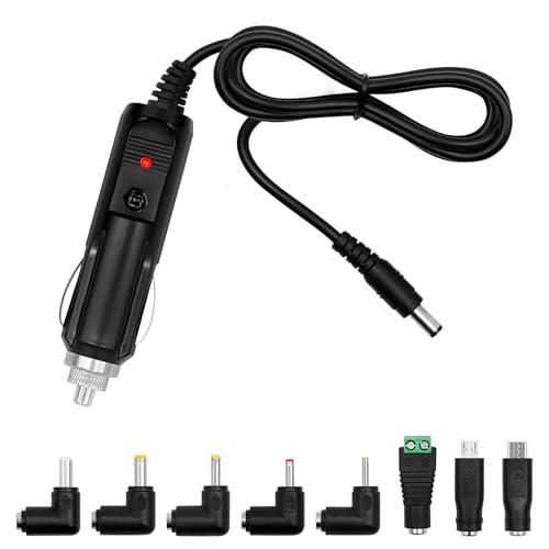 AYWHP Adaptador de fuente de alimentación universal para coche CC de 12 V, 5 A, 5,5 x 2,5 mm, cable USB de 1 m con 8 enchufes adaptadores, adaptador hueco para encendedor de coche, compatible con