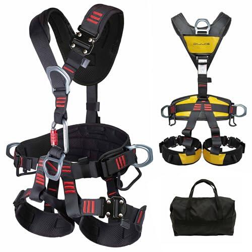 DIJJIG Arnés de seguridad de cuerpo completo ajustable para escalada en roca, protección de cintura ampliada para trepar árboles, escalada de montaña, extinción de incendios, rescate, operaciones de