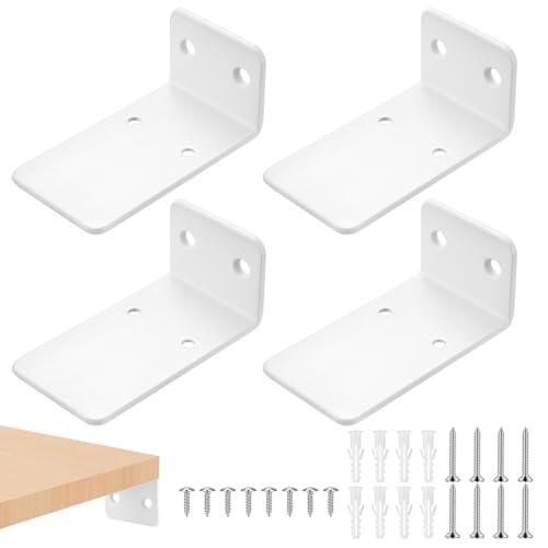 4 Piezas Soporte Estanteria Pared Flotante, 92mm Soportes para Estantes Baldas Invisibles, Soportes de Estante Flotante de L, Escuadras para Estanterias Madera, Blanco