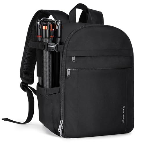 K&F CONCEPT Mochila Camara Fotos 13L, Ligera e Impermeable, Camera Bag, Mochila de Cámara, Compatible con Sony Canon Nikon, Incluye Bolsillos Frontales y Porta Trípode, Negro Mate