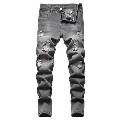 2026 Chicos Skinny Fit Rasgado Desgastado Moda Niños Denim Pantalones Pantalones Negros Pantalones Cortos Chicos, gris, 10-13 años