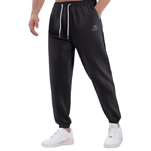 Generisch Pantalón de chándal para hombre, pantalón de verano de verano de malla transpirable de ajuste delgado, Negro , M