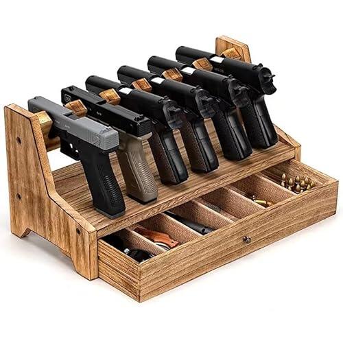 Soporte for pistola de madera con cajón, soporte for pistola for caja fuerte, soporte for exhibición de pistola, accesorios for caja fuerte, soporte for pistola interior for gabinetes de armas(Large)