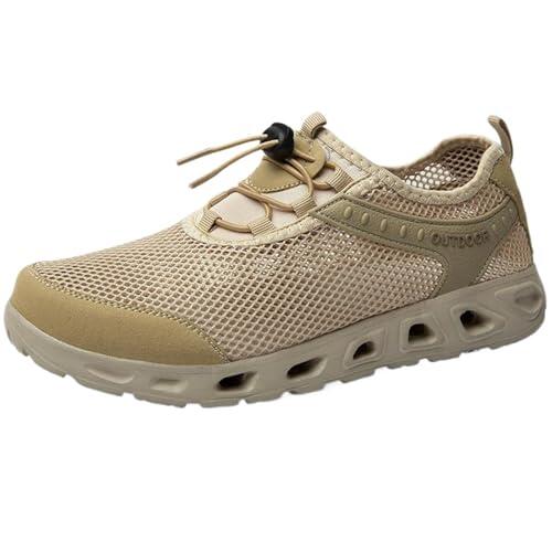 Mo Joc Zapatos de deslizamiento transpirables para hombre, ajuste ancho, cómodo al aire libre, zapatillas de ocio, caqui, 42 EU