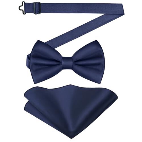URAQT Conjuntos de Pajaritas Hombre, Pajarita Ajustable y Pañuelo de Bolsillo, Corbata de Moño y 23*23CM Cuadrada de Bolsillo, Ropa Accesorios Regalo Hombre para Bodas, Fiesta, Negocios (Azul Marino)