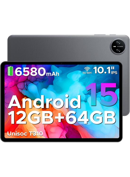 DOOGEE Tab A9 Tablet 10 Pulgadas, Tablet Andriod 15, 6580mAh, 12GB RAM+ 64GB ROM, Cámara Principal 8MP, Tableta para Niños Altavoces Duales, Tablets Infantil Bluetooth 5.0, OTG, Jack 3.5mm, Face ID