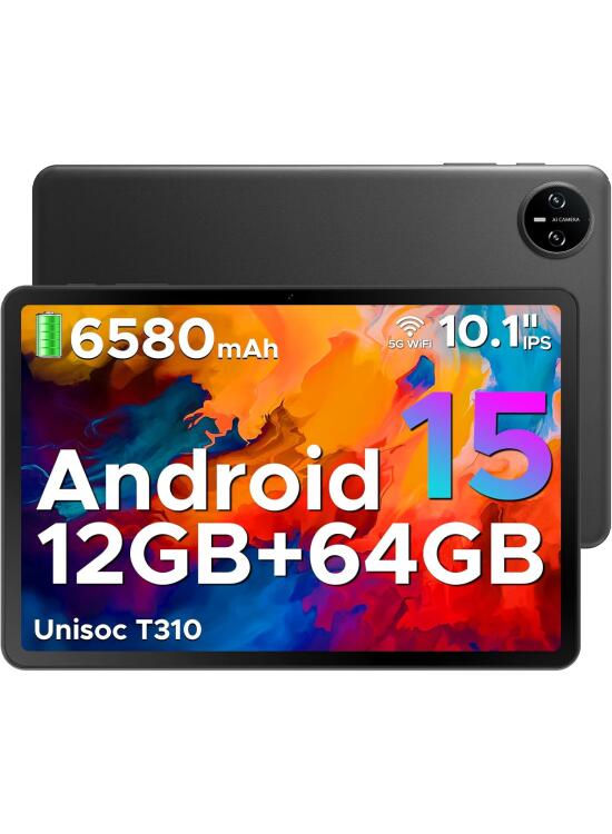 DOOGEE Tab A9 Android 15 Tablet 10 Pulgadas, Unisoc T310, Tablet para Niños 6580mAh, 12GB RAM+ 64GB ROM, Cámara Principal 8MP, Tablets Altavoces Duales, Bluetooth 5.0, OTG, Jack 3.5mm, Face ID