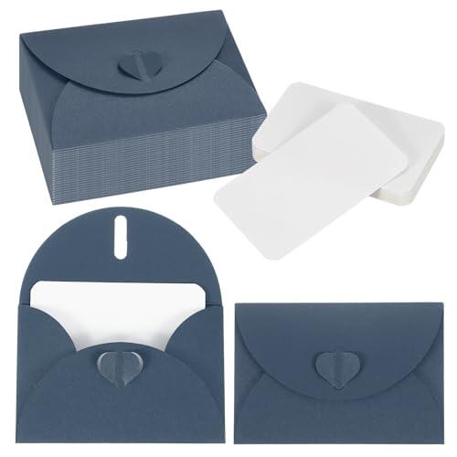 PATIKIL 25 Juegos De Sobres Mini Con Cierre De Corazón 4.1x3" Azul Oscuro | Tarjetas En Blanco Con Sobres, Para Regalo Graduación Día Festivo De Gracias Navidad