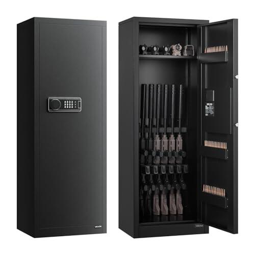 VEVOR Armario para Armas Largas con Cerradura con Contraseña, Caja Fuerte para 6-8 Rifles con 3 Compartimentos para Munición y 2 Estantes Ajustables, 48 x 34,8 x 132 cm, (Requiere Ensamblaje)