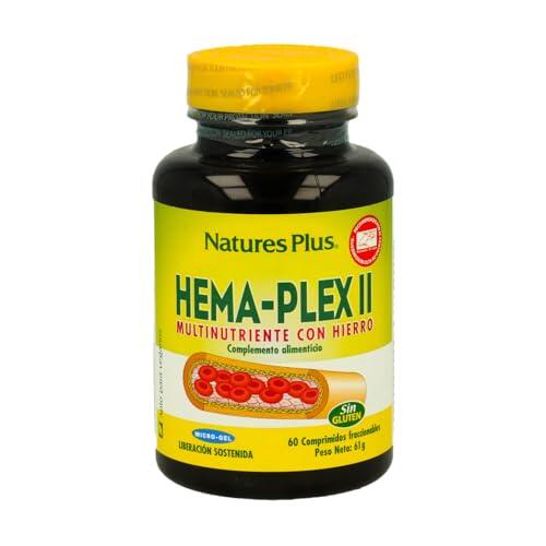 Nature´s Plus HEMA-PLEX II | 60 Comprimidos | Hierro Suplemento | Acido Folico | Vitaminas B2, B6, B12 | Complemento Alimenticio | Apto para Vegetarianos | Sin Gluten | Sabor Natural