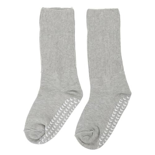 Calcetines súper anchos para pies gordos con empuñaduras sin deslizamiento de ajuste suelto no unido calcetines altos para hombres mujeres gris (S/m)