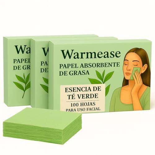 Warmease - Paquete de 300 papeles secantes de té verde, antibrillos, absorben el exceso de sebo y no alteran el maquillaje. Tamaño de bolsillo para piel grasa.