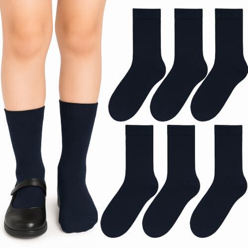 lurensa Calcetines Escolares Azul Marino para Niños y Niñas | Pack de 6 Pares | Largos, Cómodos y Suaves | Uniforme Escolar | Algodón con Elastano (azul marino 23-27)