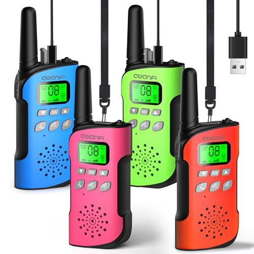 Walkie Talkie Niños Recargable con Batería Li-Ion, Largo Alcance, 4 Piezas