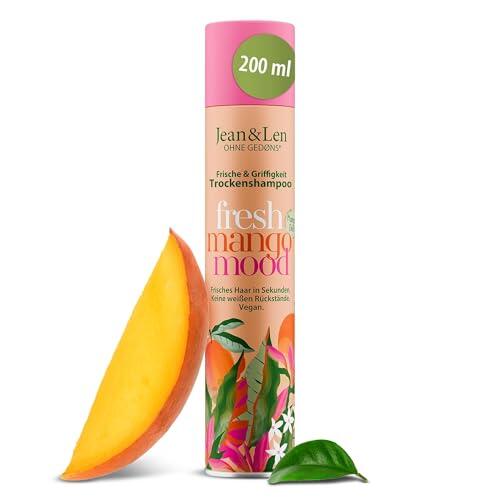 Jean & Len champú seco frescor y agarre, sin raíces grasas, sin residuos blancos, fragancia afrutada de mango fresco, para todo tipo de cabellos, sin parabenos ni siliconas, vegano, 200 ml