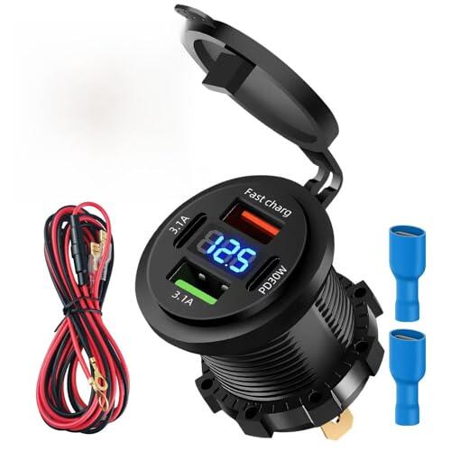4 Puertos Toma USB 12V Cargador de Coche, Super Rápido Doble PD3.0 & QC3.1