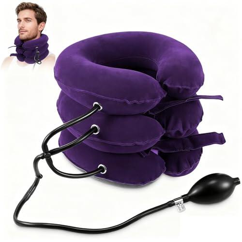 SINZONeu® Collarín Cervical Inflable, Inmovilizador Ajustable Alivio Dolor & Postura, Descompresión Vertebral Hogar Portátil (Púrpura)