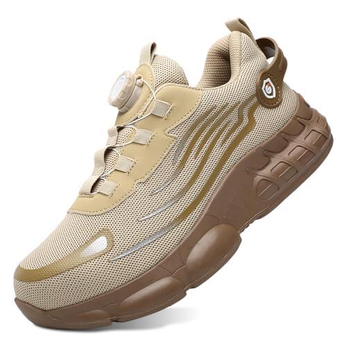 Zapatos de Seguridad para Hombre Mujer Zapatillas Ligeros Calzado Trabajo Comodo Antideslizante con Puntera de Acero Brown 45 EU