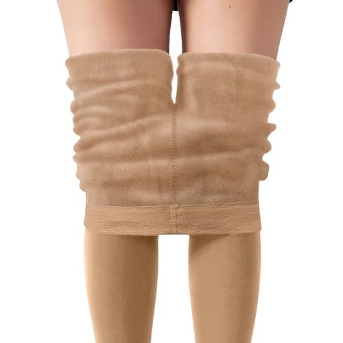 2025 Mallas térmicas con forro polar para mujer, pantalones térmicos de terciopelo cálidos de invierno, mallas gruesas y elásticas con control de temperatura, beige, Altoa única