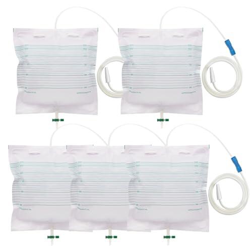 Luriseminger 5pcs Bolsa de Orina de 3000ml con 97cm Tubo Alargado, Bolsas de Drenaje de Orina con Antireflujo, Bolsa de Noche para Catéter, Bolsa de Drenaje para Incontinencia, Embalaje Estéril